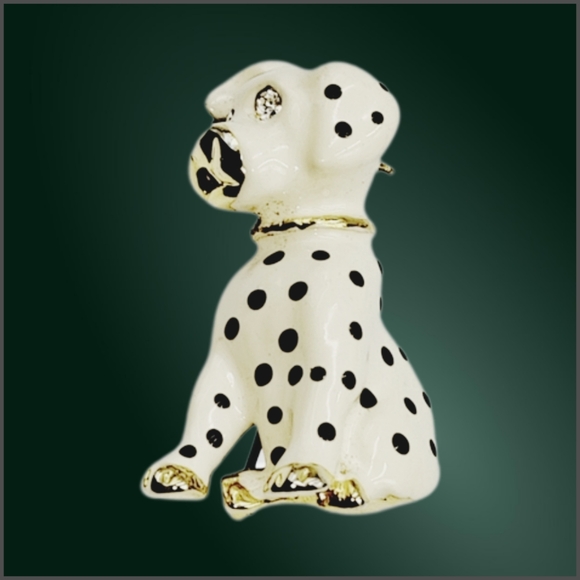 Jewelry - Dalmatian Enamel Gold Tone Seated Dog Brooch